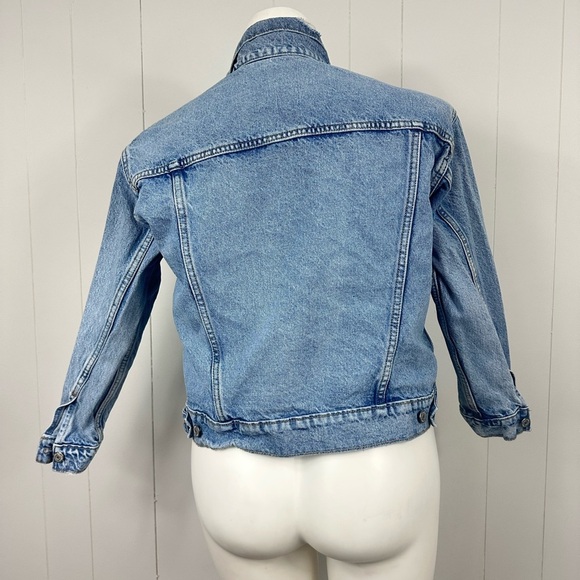 Old Navy Light Wash Distressed Denim Jean Jacket Women's Size L Petite Cotton - Picture 6 of 10